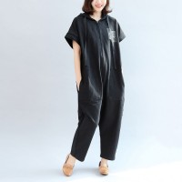 2021 black casual cotton hooded short sleeve tops and jumpsuit jeans