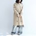 autumn beige cotton trench coat tie waist loose pockets lapel  parka