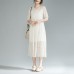 fine long cotton dress oversize lace Lacing Two Pieces Set 12 Sleeve Pleated Dress