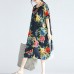 women navy linen shift dresses trendy plus size holiday dresses New short sleeve floral linen dress